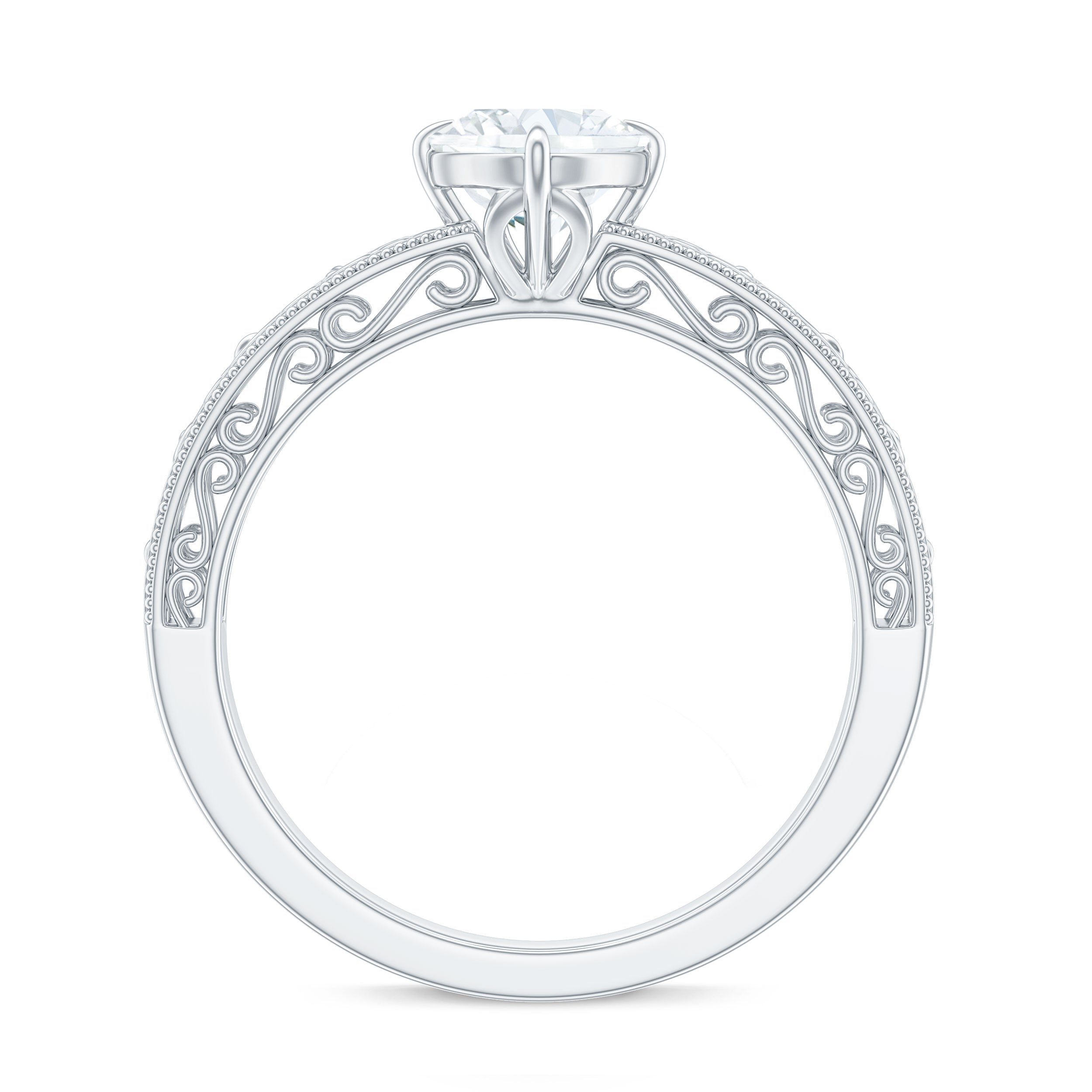 Oval Shape Solitaire Lab Grown Diamond Filigree Engagement Ring Lab Grown Diamond - ( EF-VS ) - Color and Clarity - Rosec Jewels