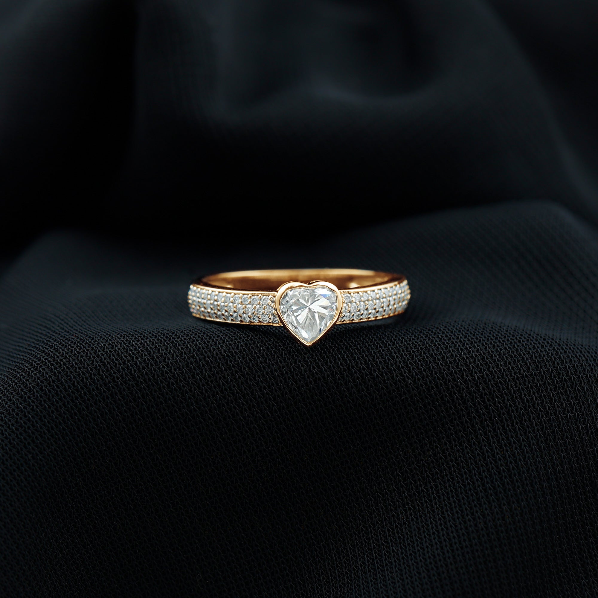 Heart Shape Lab Grown Diamond Solitaire Ring with Side Stones Lab Grown Diamond - ( EF-VS ) - Color and Clarity - Rosec Jewels