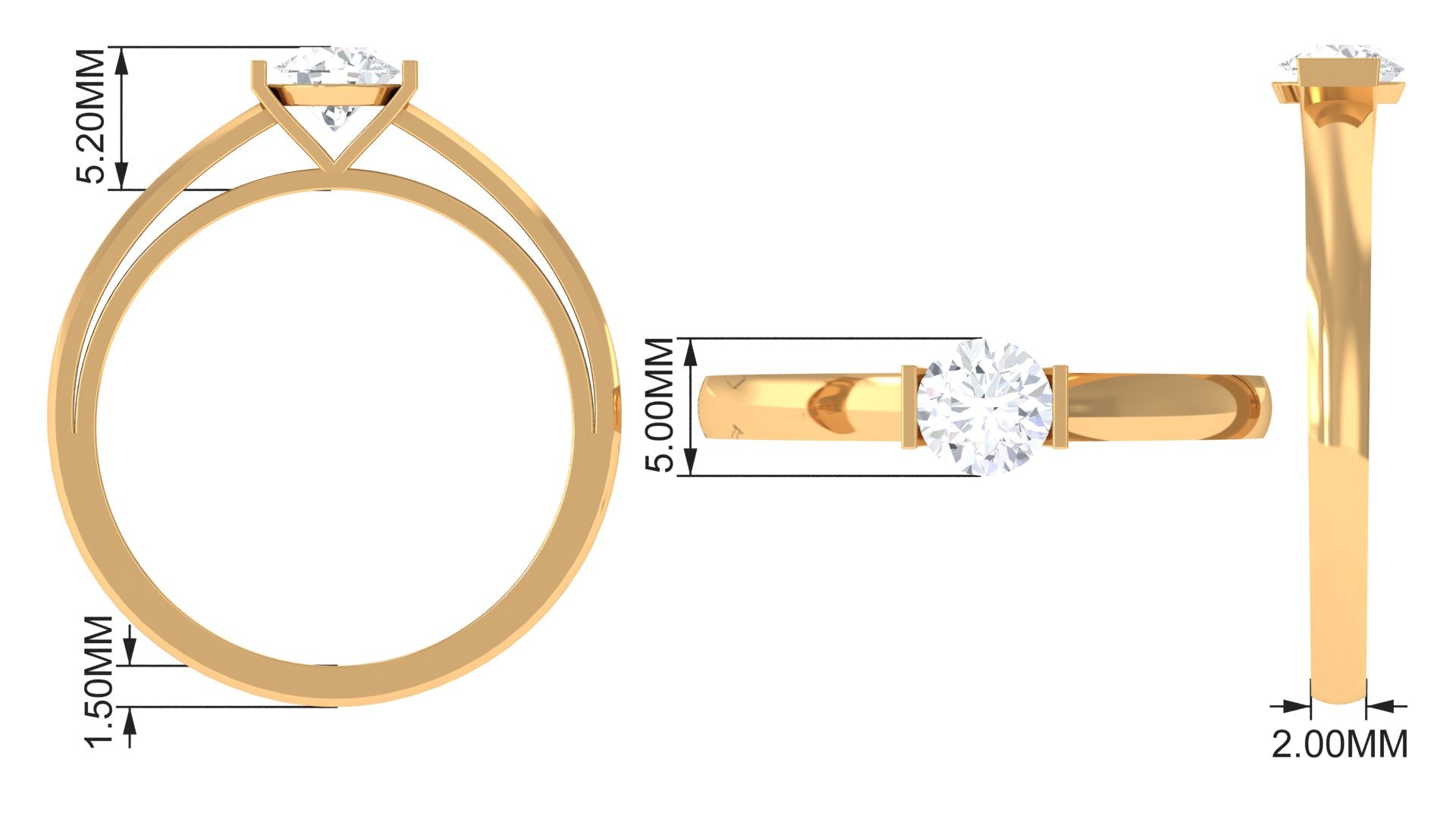 Minimal Lab Grown Diamond Solitaire Ring Lab Grown Diamond - ( EF-VS ) - Color and Clarity - Rosec Jewels