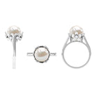 Rosec Jewels-Floral Set Freshwater Pearl Solitaire Ring with Diamond Accent