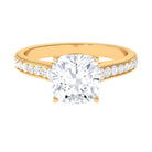Cushion Cut Moissanite Solitaire Side Stones Engagement Ring Moissanite - ( D-VS1 ) - Color and Clarity - Rosec Jewels