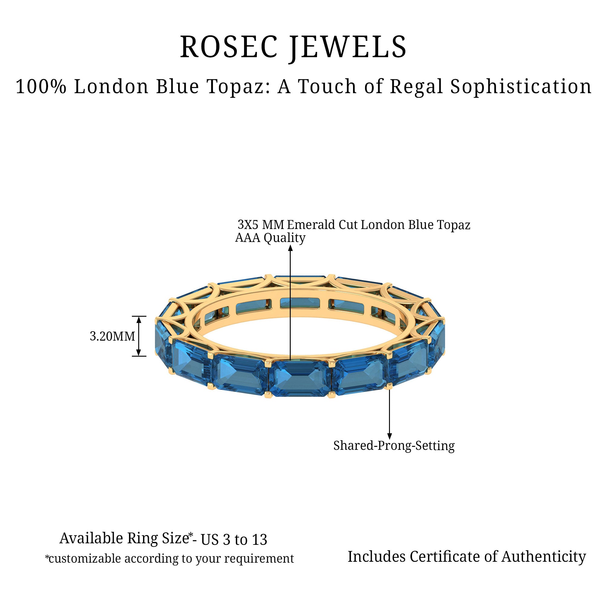 Shared Prong Set Octagon Cut London Blue Topaz Eternity Ring London Blue Topaz - ( AAA ) - Quality - Rosec Jewels