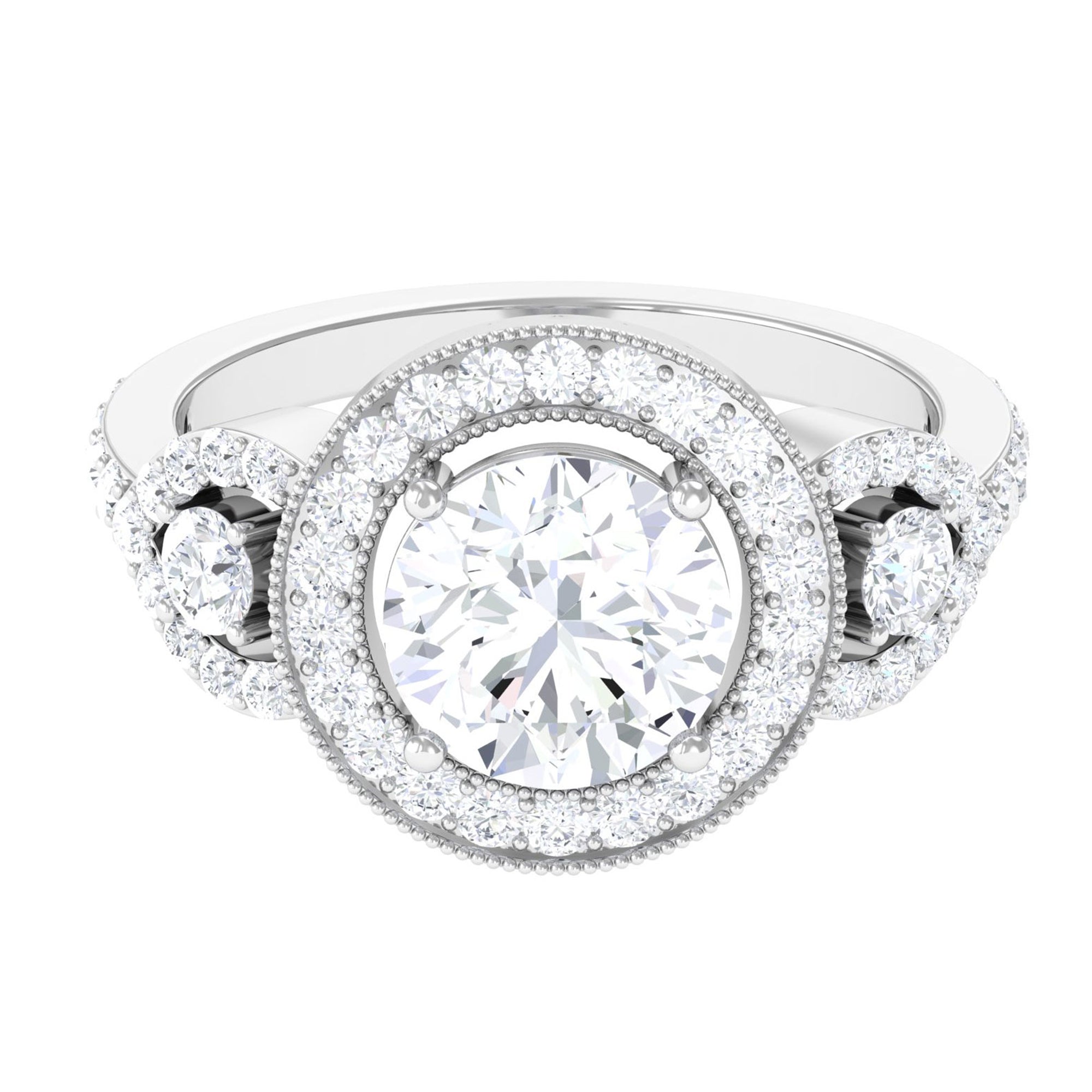 3.5 CT Vintage Moissanite Engagement Ring with Milgrain Details Moissanite - ( D-VS1 ) - Color and Clarity - Rosec Jewels