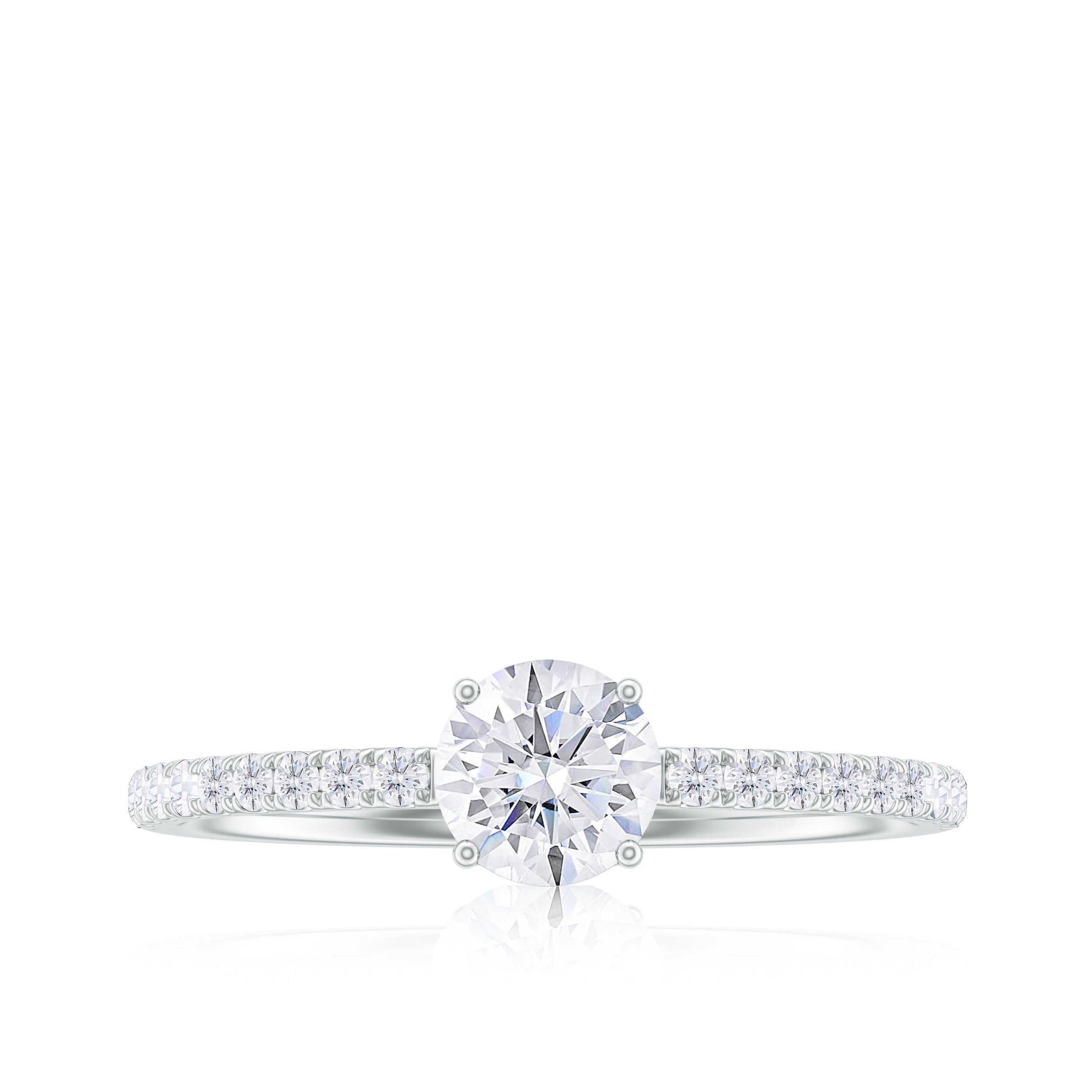 Round Shape Moissanite Solitaire Ring with Side Stones in Gold Moissanite - ( D-VS1 ) - Color and Clarity - Rosec Jewels