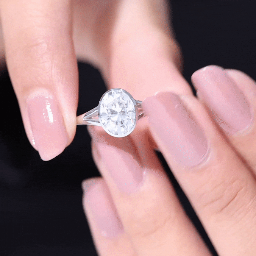 Bezel Set Moissanite Solitaire Engagement Ring Moissanite - ( D-VS1 ) - Color and Clarity - Rosec Jewels
