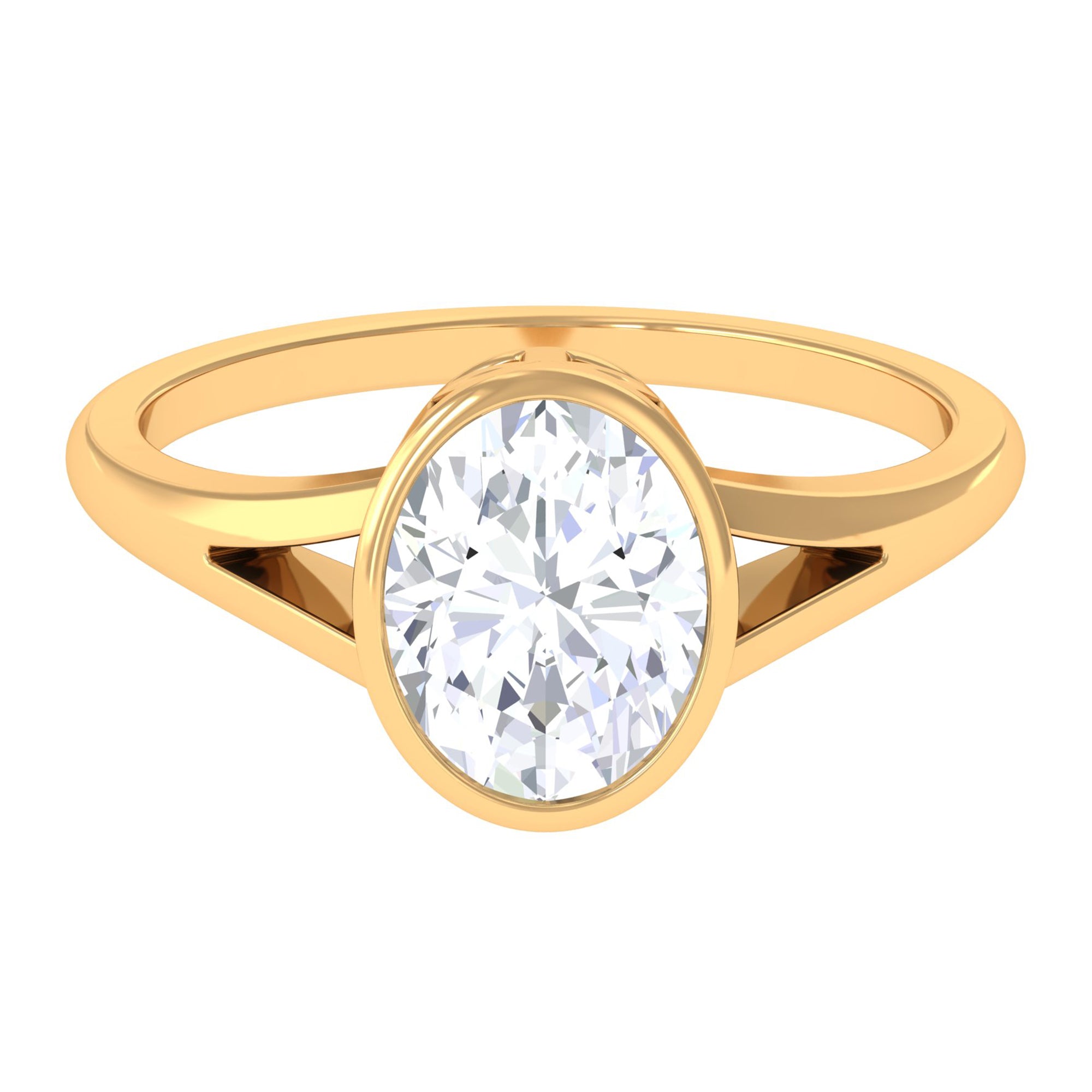 Bezel Set Moissanite Solitaire Engagement Ring Moissanite - ( D-VS1 ) - Color and Clarity - Rosec Jewels