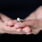 3/4 CT Freshwater Pearl and Created Emerald Two Stone Ring in Gold Freshwater Pearl - ( AAA ) - Quality - Rosec Jewels