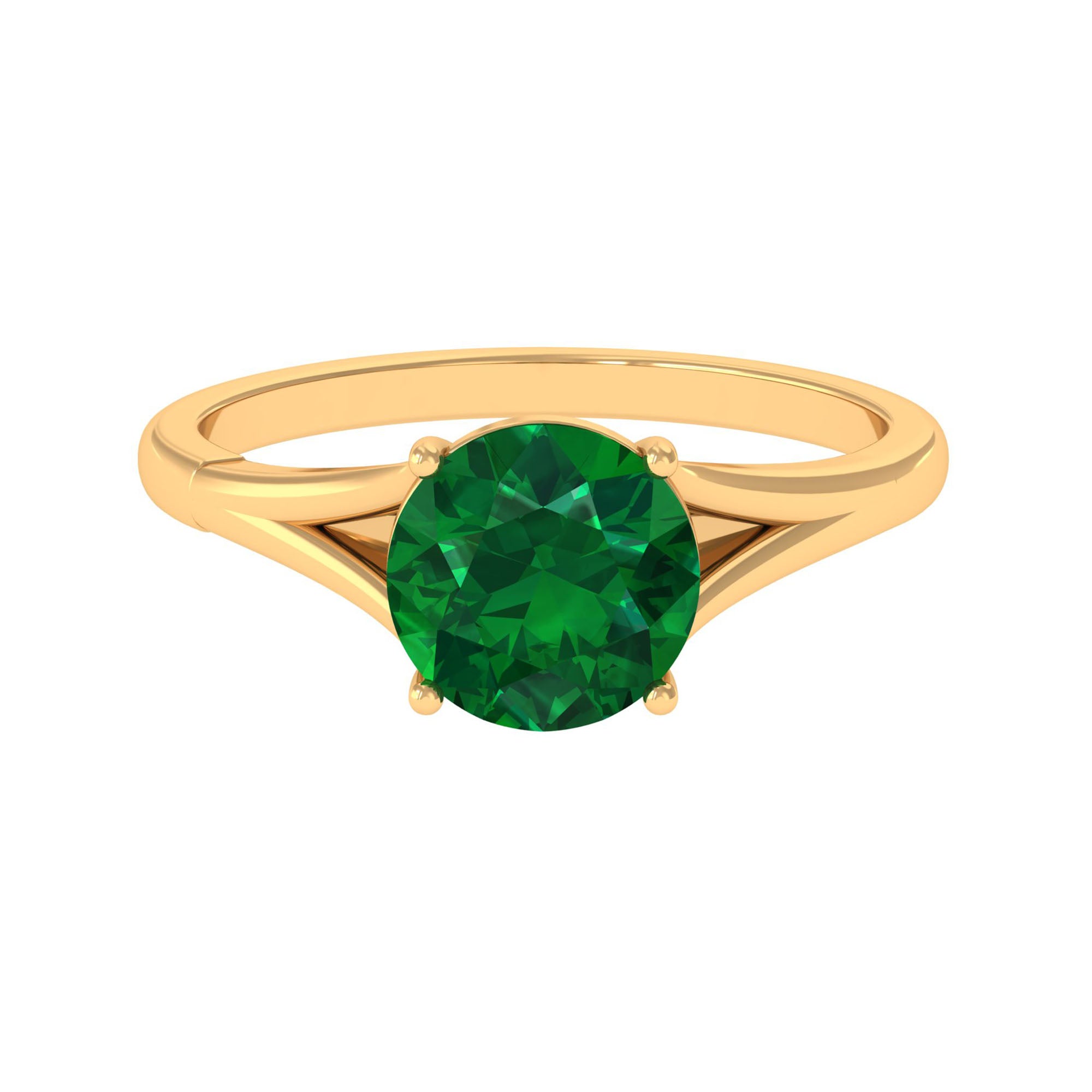 Round Lab Grown Emerald Solitaire Engagement Ring in Split Shank Lab Created Emerald - ( AAAA ) - Quality - Rosec Jewels