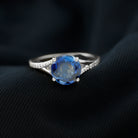 Lab Grown Blue Sapphire Solitaire Engagement Ring with Diamond Split Shank Lab Created Blue Sapphire - ( AAAA ) - Quality - Rosec Jewels