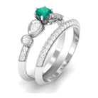 Vintage Inspired Real Emerald Wedding Ring Set with Diamond Emerald - ( AAA ) - Quality - Rosec Jewels