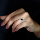 Black Onyx Teardrop Engagement Ring with Diamond Halo Black Onyx - ( AAA ) - Quality - Rosec Jewels