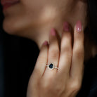 Black Onyx Teardrop Engagement Ring with Diamond Halo Black Onyx - ( AAA ) - Quality - Rosec Jewels