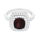 Vintage Style Cushion Cut Garnet Double Halo Engagement Ring with Moissanite Garnet - ( AAA ) - Quality - Rosec Jewels