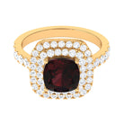 Vintage Style Cushion Cut Garnet Double Halo Engagement Ring with Moissanite Garnet - ( AAA ) - Quality - Rosec Jewels