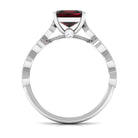 1.5 CT Asscher Cut Garnet Solitaire Engagement Ring with Diamond Side Stones Garnet - ( AAA ) - Quality - Rosec Jewels