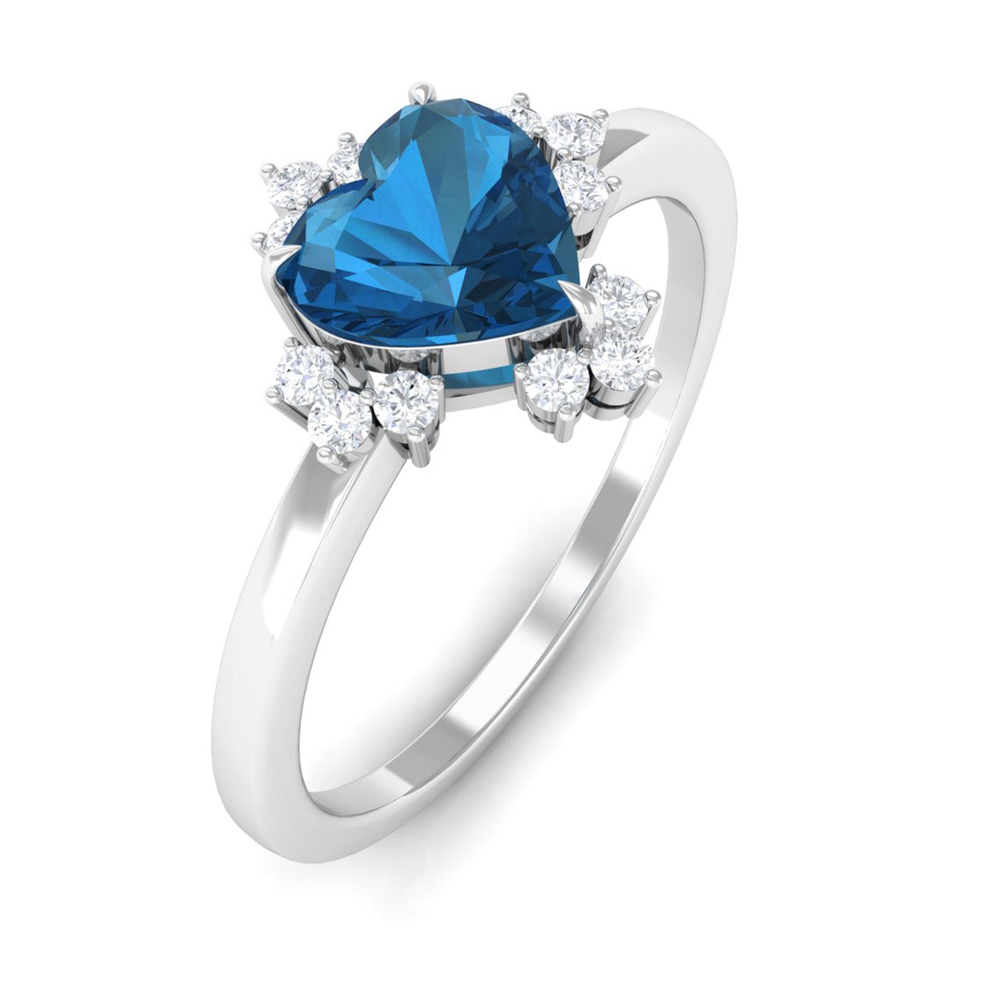 Heart Shape London Blue Topaz Promise Ring with Diamond Accent London Blue Topaz - ( AAA ) - Quality - Rosec Jewels