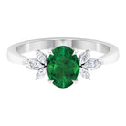 Claw Set Oval shape Emerald Solitaire Ring with Marquise Diamond Trio Emerald - ( AAA ) - Quality - Rosec Jewels