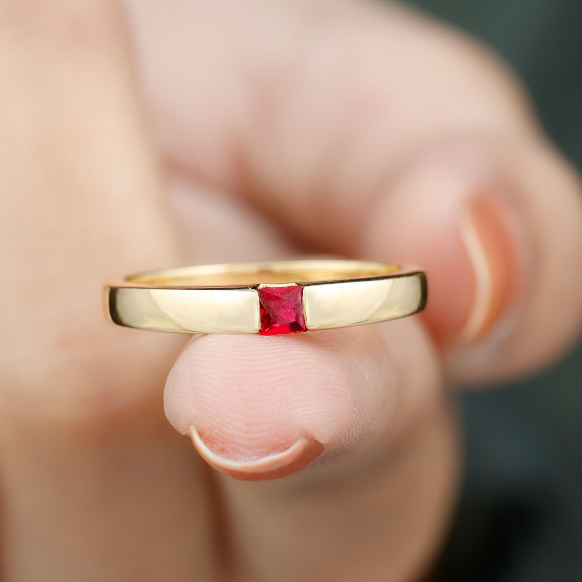 Princess Cut Created Ruby Solitaire Promise Ring Lab Created Ruby - ( AAAA ) - Quality - Rosec Jewels