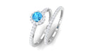 Rosec Jewels-Minimal Round Shape Swiss Blue Topaz Halo Ring Set with Diamond