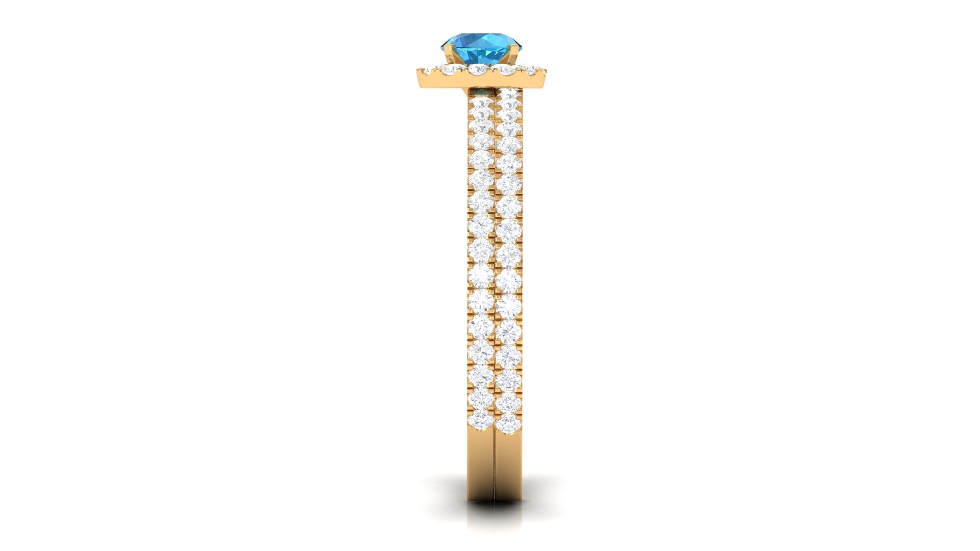 Rosec Jewels-Minimal Round Shape Swiss Blue Topaz Halo Ring Set with Diamond
