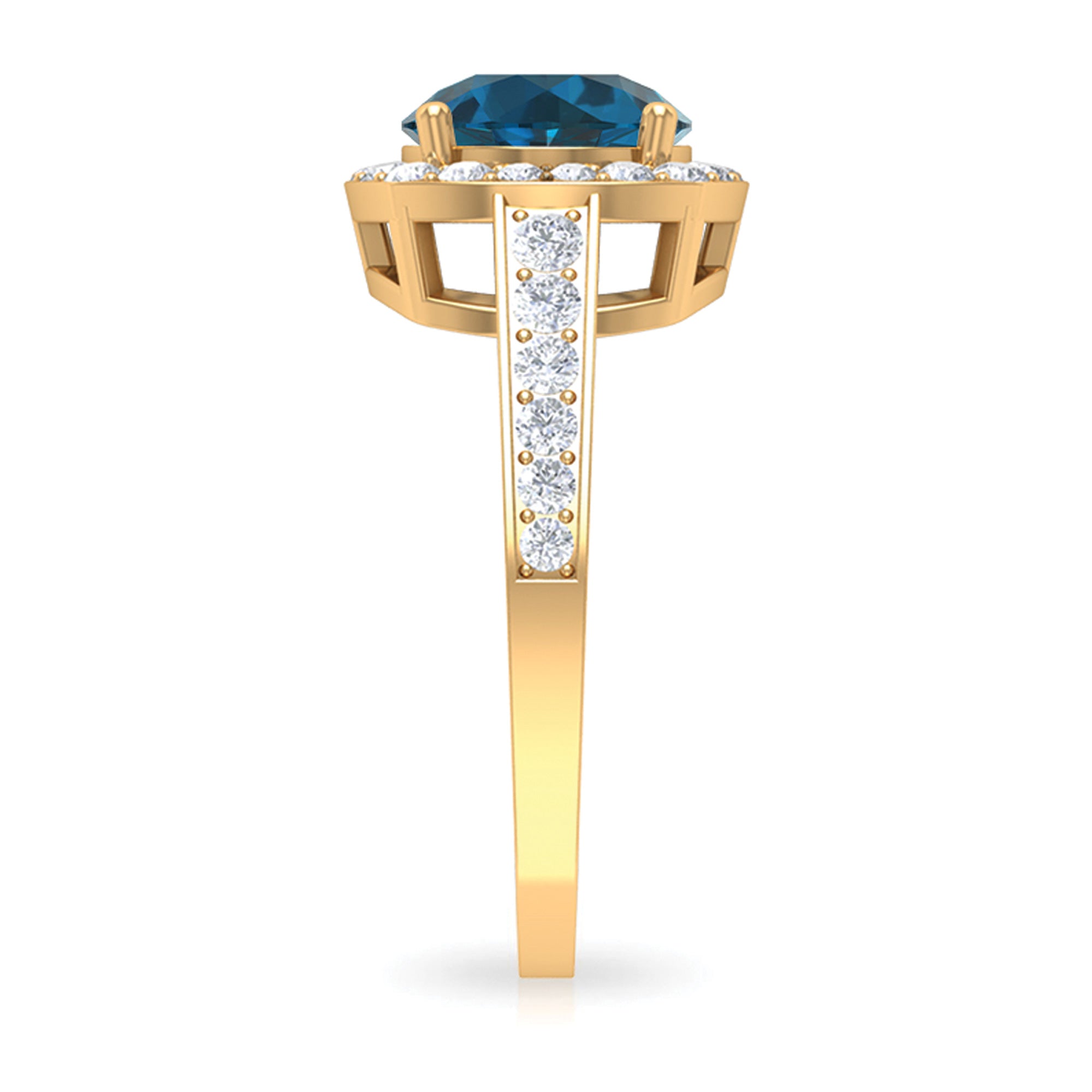 Round London Blue Topaz Classic Halo Ring with Diamond London Blue Topaz - ( AAA ) - Quality - Rosec Jewels