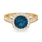 Round London Blue Topaz Classic Halo Ring with Diamond London Blue Topaz - ( AAA ) - Quality - Rosec Jewels