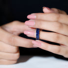 Emerald Cut Lab Grown Blue Sapphire Eternity Band Ring Lab Created Blue Sapphire - ( AAAA ) - Quality - Rosec Jewels