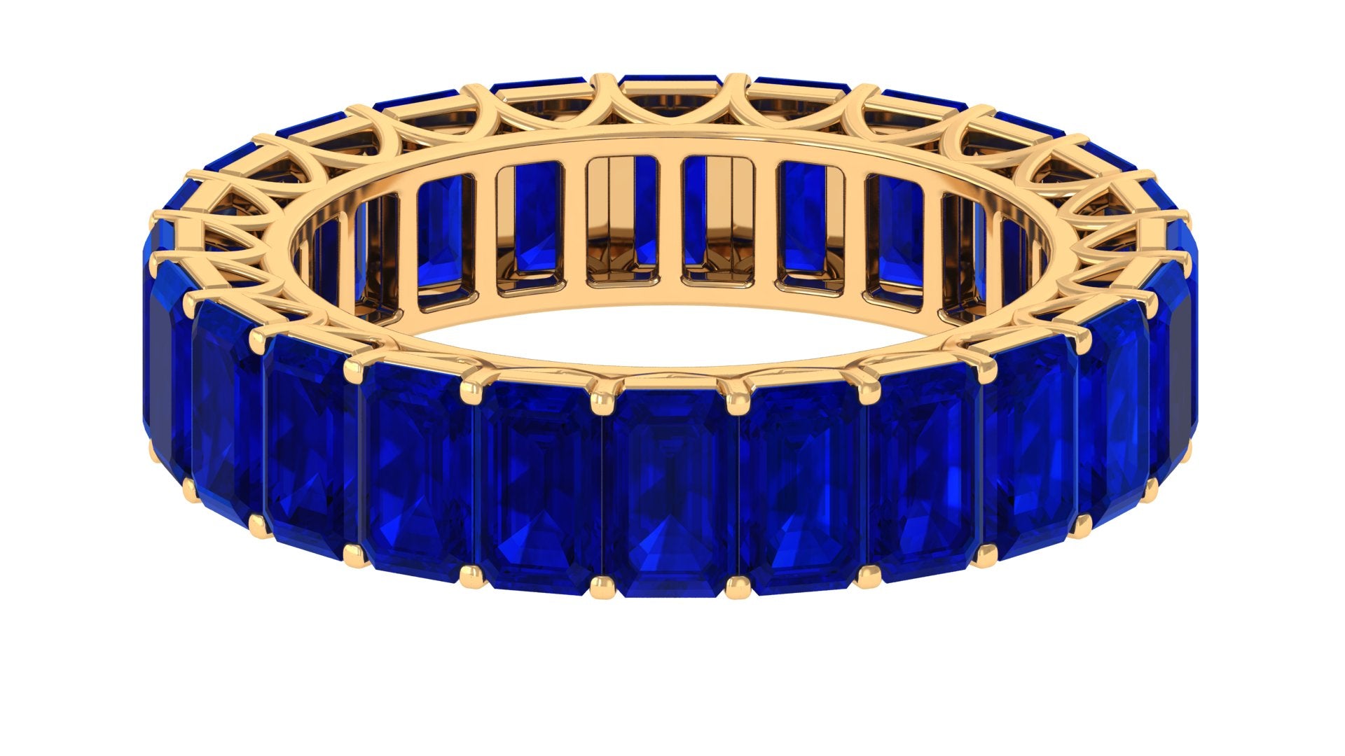 Emerald Cut Lab Grown Blue Sapphire Eternity Band Ring Lab Created Blue Sapphire - ( AAAA ) - Quality - Rosec Jewels