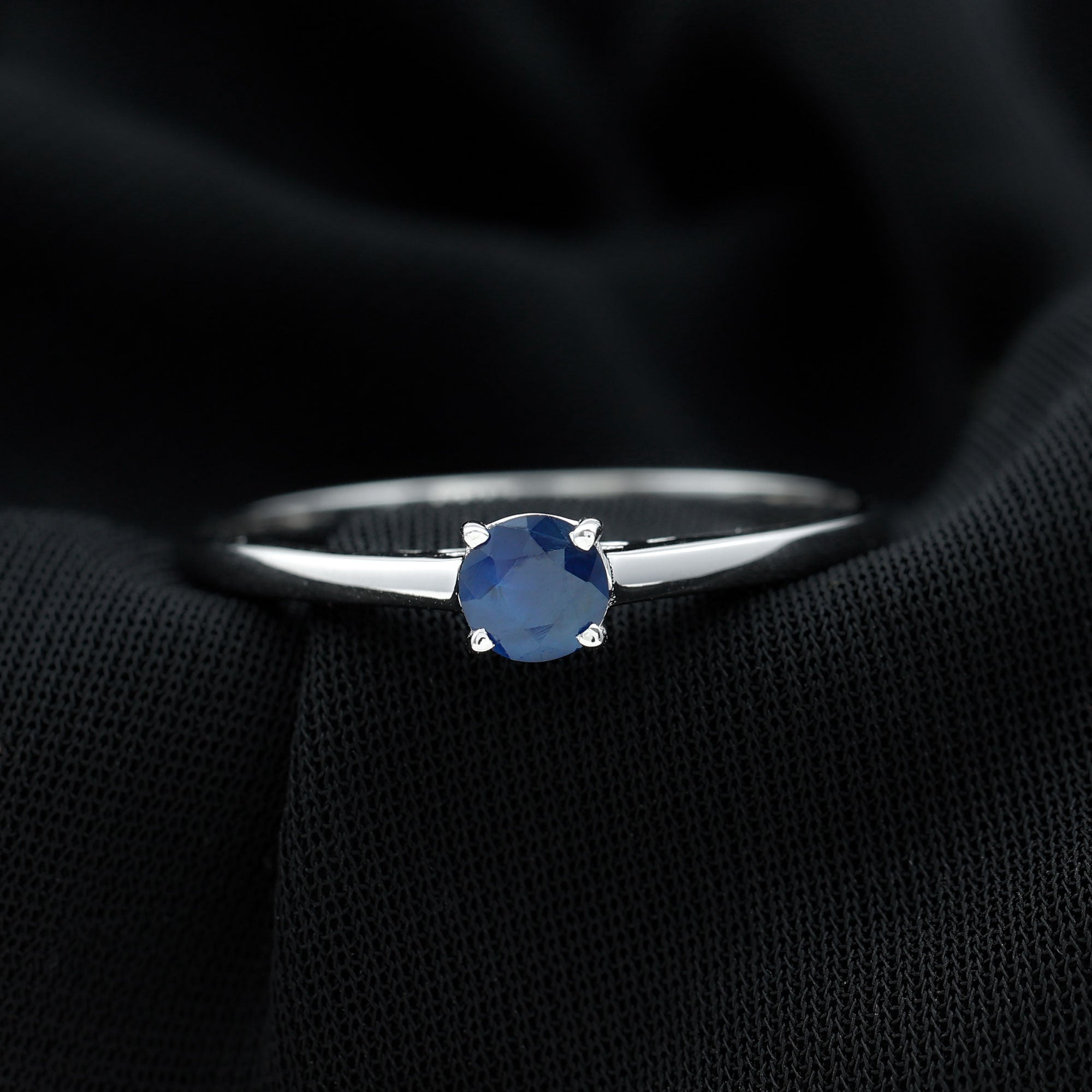 Natural Blue Sapphire Solitaire Ring in Basket Setting Blue Sapphire - ( AAA ) - Quality - Rosec Jewels