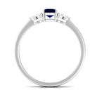 Emerald Cut Created Blue Sapphire Solitaire Ring with Diamond Trio Lab Created Blue Sapphire - ( AAAA ) - Quality - Rosec Jewels