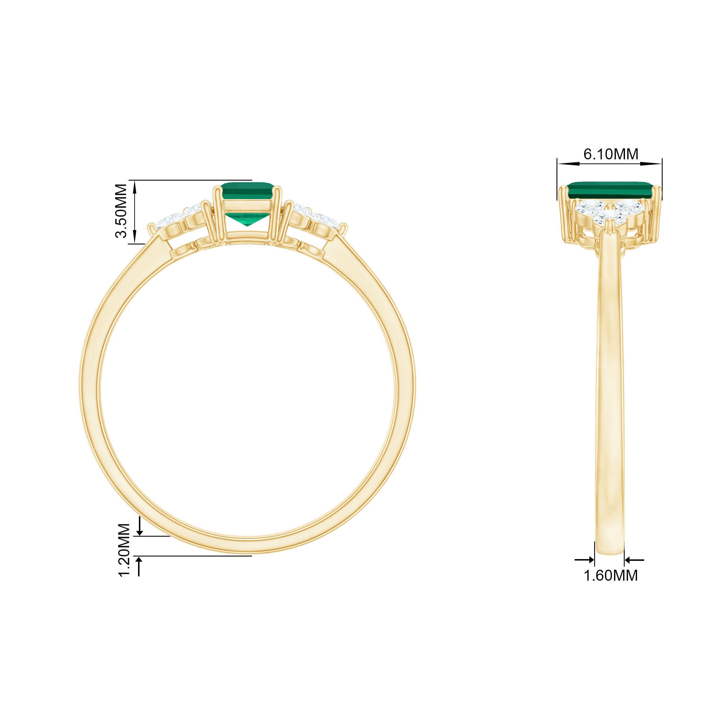 Octagon Cut Created Emerald Solitaire Ring with Diamond Trio Lab Created Emerald - ( AAAA ) - Quality - Rosec Jewels