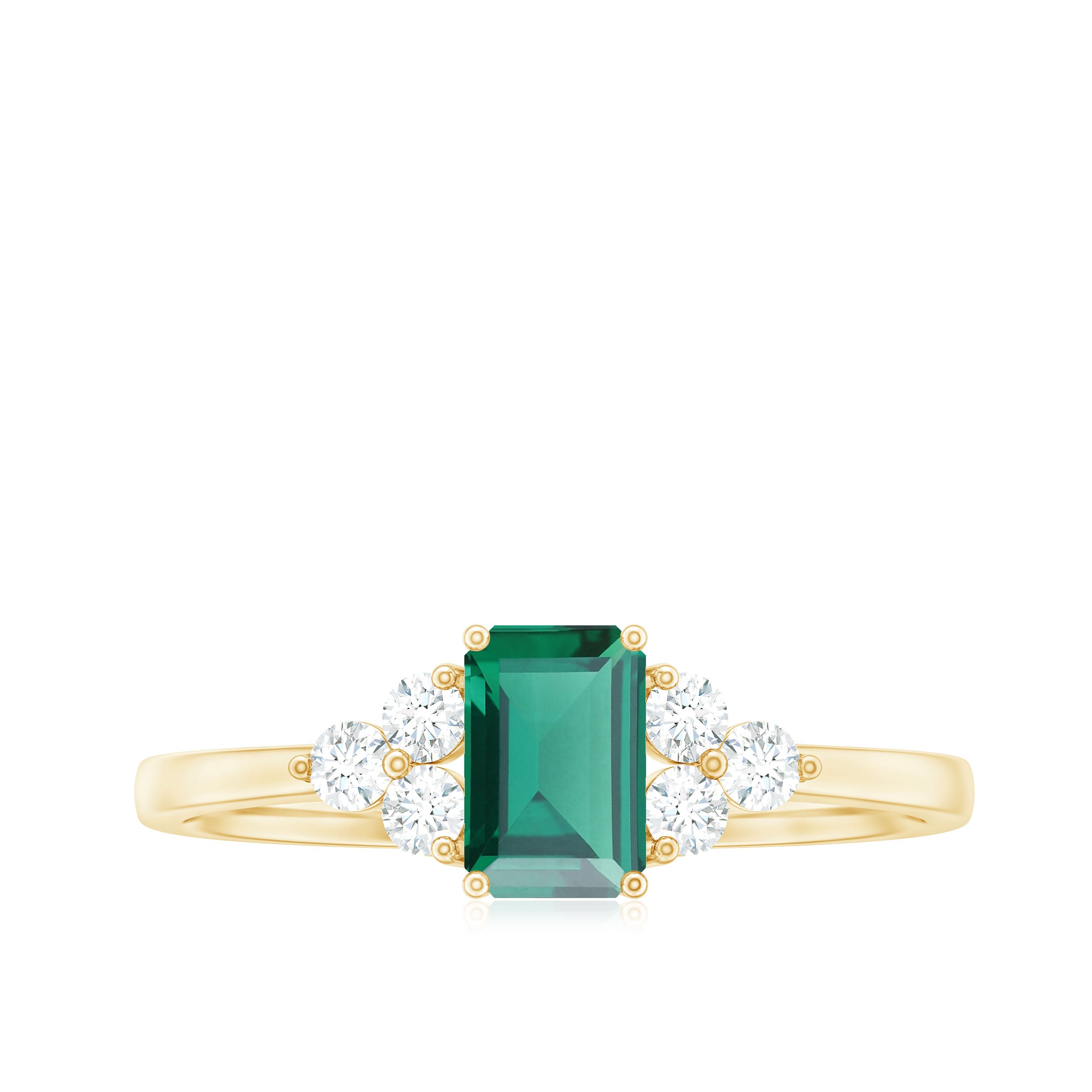 Octagon Cut Created Emerald Solitaire Ring with Diamond Trio Lab Created Emerald - ( AAAA ) - Quality - Rosec Jewels