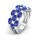 3 Row Lab-Created Blue Sapphire Wedding Band Ring with Diamond Lab Created Blue Sapphire - ( AAAA ) - Quality - Rosec Jewels