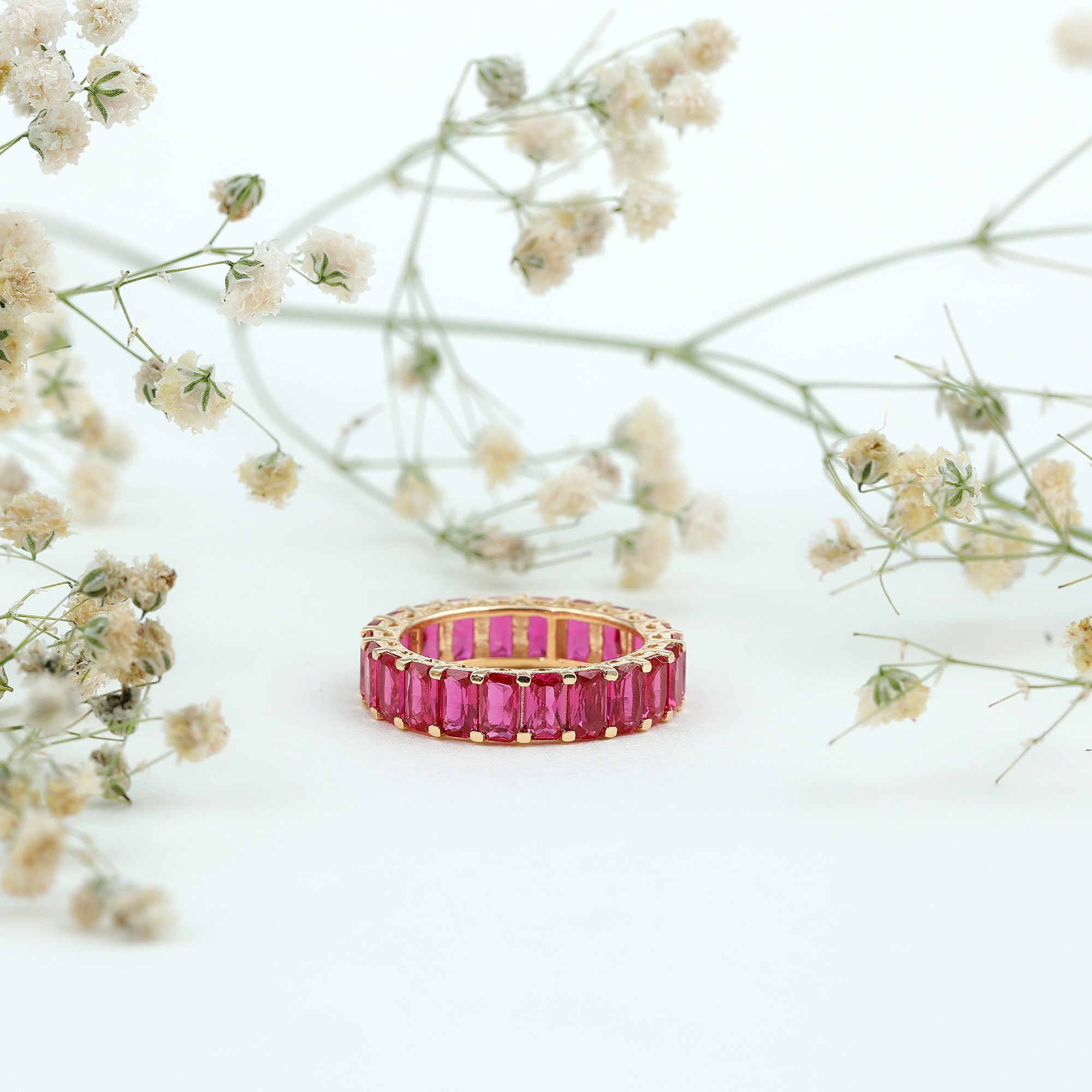 Rosec Jewels-Emerald Cut Lab Grown Ruby Full Eternity Wide Band Ring