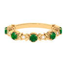 Floral Inspired Lab Grown Emerald and Diamond Half Eternity Ring Lab Created Emerald - ( AAAA ) - Quality - Rosec Jewels