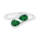 Pear Shape Created Emerald and Diamond Bypass Engagement Ring Lab Created Emerald - ( AAAA ) - Quality - Rosec Jewels