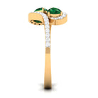 Pear Shape Created Emerald and Diamond Bypass Engagement Ring Lab Created Emerald - ( AAAA ) - Quality - Rosec Jewels