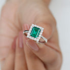 Octagon Cut Lab-Created Emerald Halo Engagement Ring with Diamond Lab Created Emerald - ( AAAA ) - Quality - Rosec Jewels