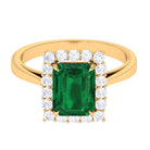 Octagon Cut Lab-Created Emerald Halo Engagement Ring with Diamond Lab Created Emerald - ( AAAA ) - Quality - Rosec Jewels