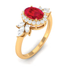 Oval Cut Lab-Created Ruby Statement Engagement Ring with Diamond Lab Created Ruby - ( AAAA ) - Quality - Rosec Jewels