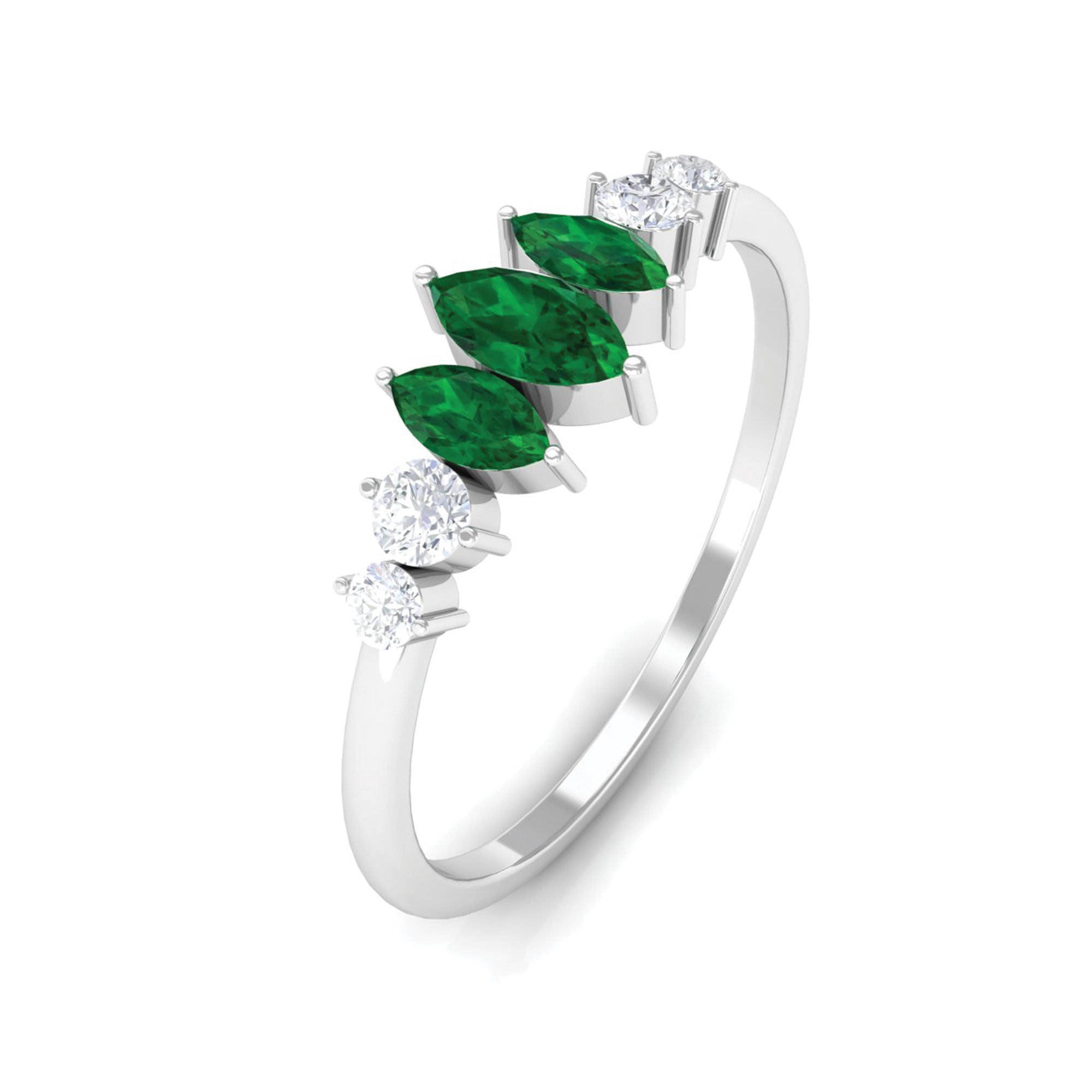 Marquise Cut Created Emerald and Diamond Graduated Ring Lab Created Emerald - ( AAAA ) - Quality - Rosec Jewels