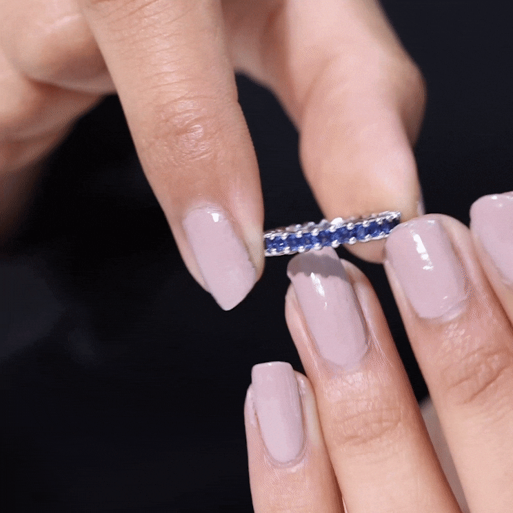Rosec Jewels-Princess Cut Created Blue Sapphire Stackable Eternity Band Ring in Gold