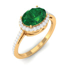 Oval Shape Created Emerald and Diamond Accent East West Ring Lab Created Emerald - ( AAAA ) - Quality - Rosec Jewels