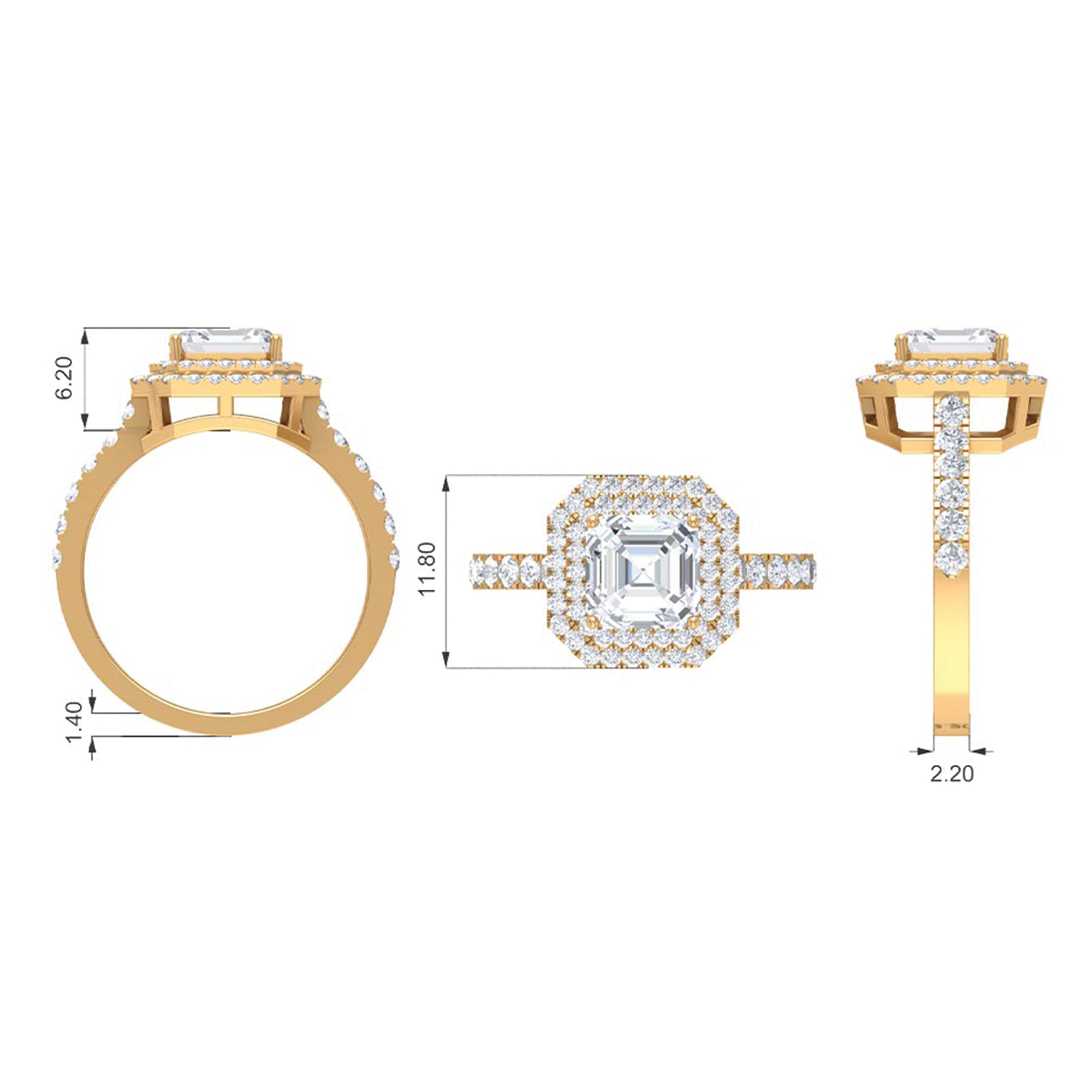 Asscher Cut Moissanite Art Deco Engagement Ring Moissanite - ( D-VS1 ) - Color and Clarity - Rosec Jewels