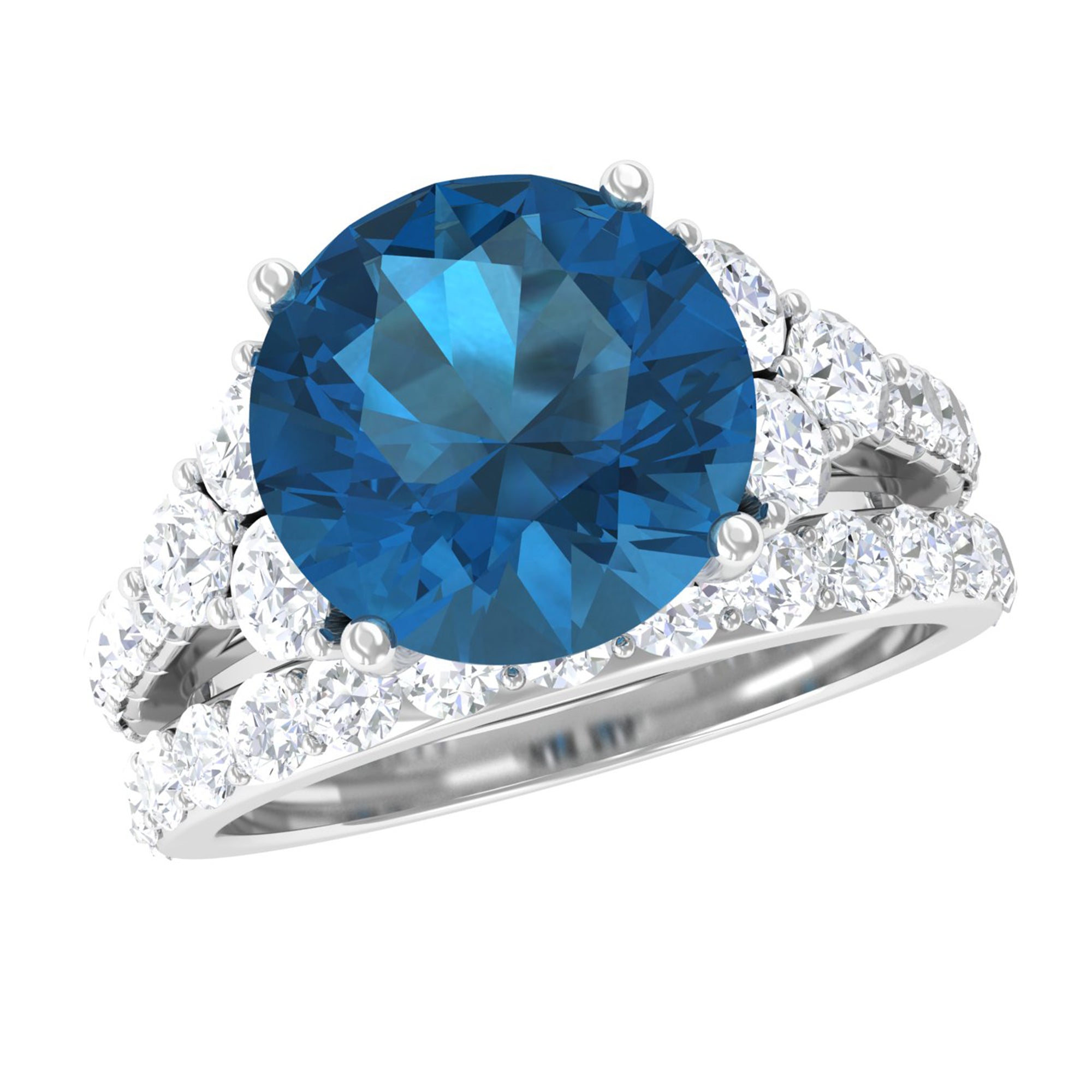Engagement Ring Set with London Blue Topaz and Moissanite London Blue Topaz - ( AAA ) - Quality - Rosec Jewels