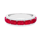 Emerald Cut Lab Grown Ruby Moissanite Half Eternity Band Lab Created Ruby - ( AAAA ) - Quality - Rosec Jewels