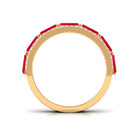 Emerald Cut Lab Grown Ruby Moissanite Half Eternity Band Lab Created Ruby - ( AAAA ) - Quality - Rosec Jewels