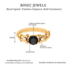 Black Spinel Floral Solitaire Ring with Diamond Black Spinel - ( AAA ) - Quality - Rosec Jewels