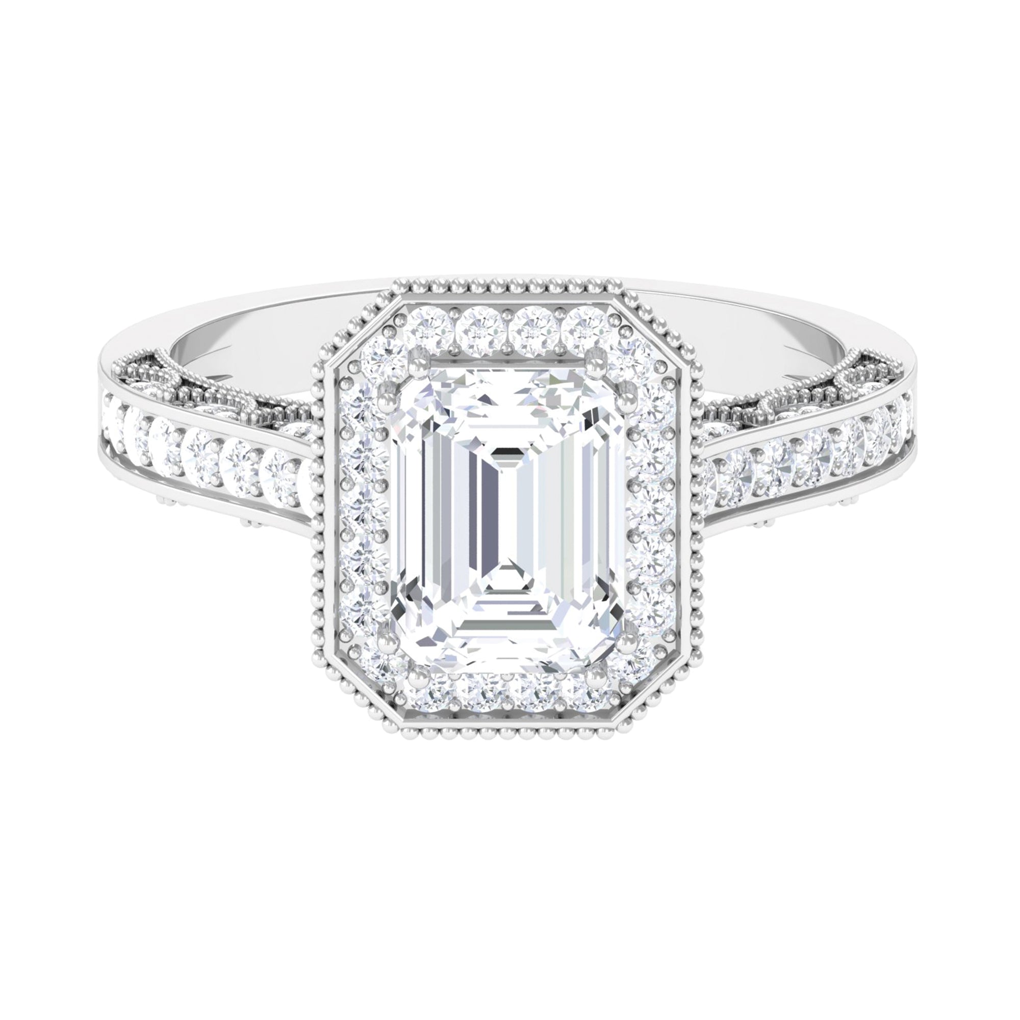 Emerald Cut Moissanite Vintage Engagement Ring Moissanite - ( D-VS1 ) - Color and Clarity - Rosec Jewels