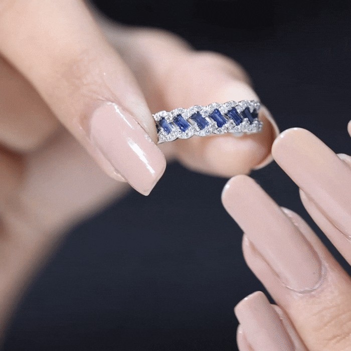 Baguette Cut Blue Sapphire and Diamond Braided Half Eternity Ring Blue Sapphire - ( AAA ) - Quality - Rosec Jewels